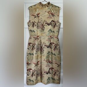 Vintage 1960s Chinoiserie Print Sleeveless Dress
